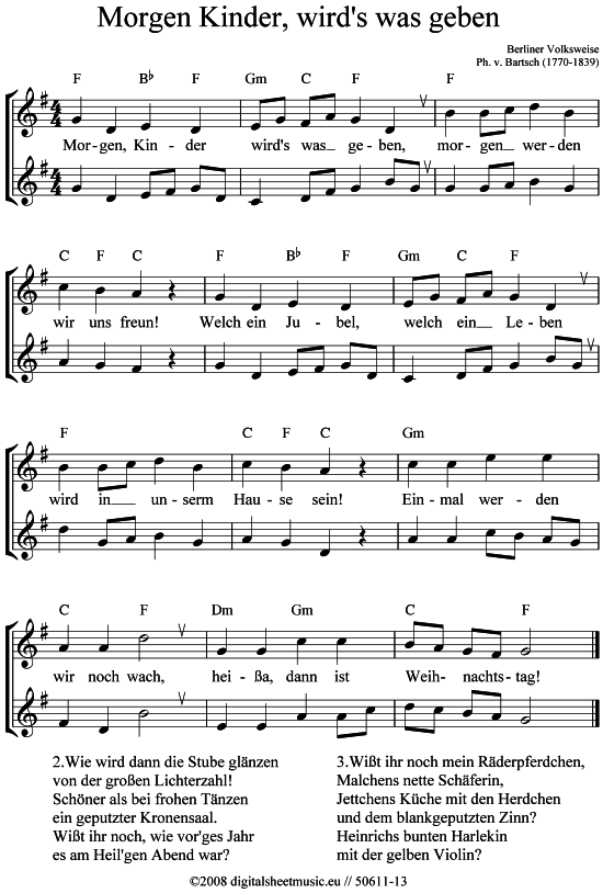 Morgen Kinder wird s was geben (2x Trompete in B) (Duett (Trompete)) von Weihnachtslied (sehr einfach)