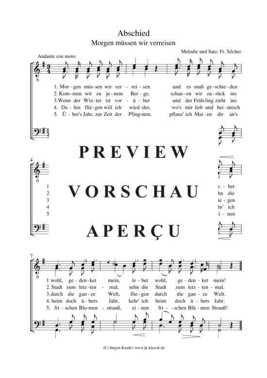 Morgen m ssen wir verreisen (Abschied) (M nnerchor) (M nnerchor) von Friedrich Silcher