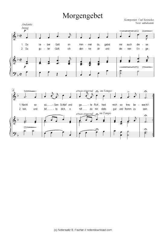 Morgengebet (Klavier + Gesang) (Klavier  Gesang) von Carl Reinecke  unbekannt