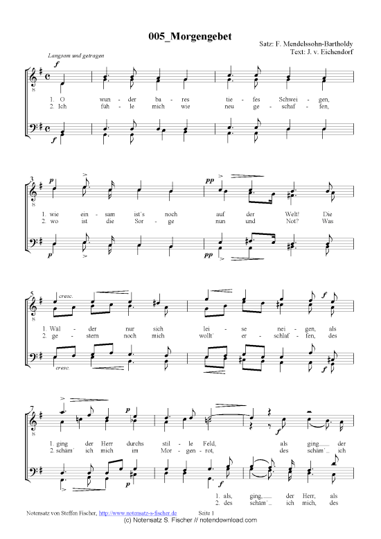 Morgengebet (M nnerchor) (M nnerchor) von F. Mendelssohn-Bartholdy  J. v. Eichendorf 