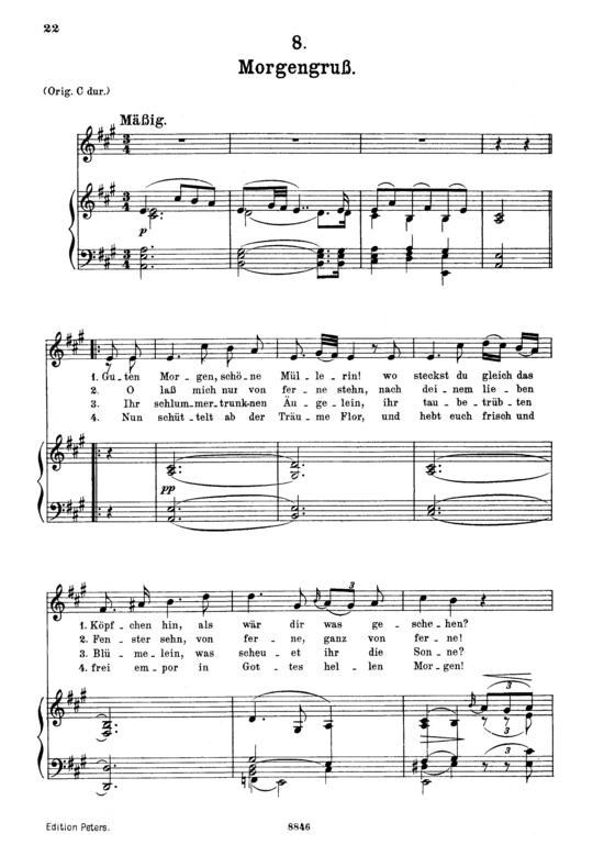 Morgengru szlig D.795-8 (Die Sch ouml ne M uuml llerin) (Gesang mittel + Klavier) (Klavier  Gesang mittel) von Franz Schubert