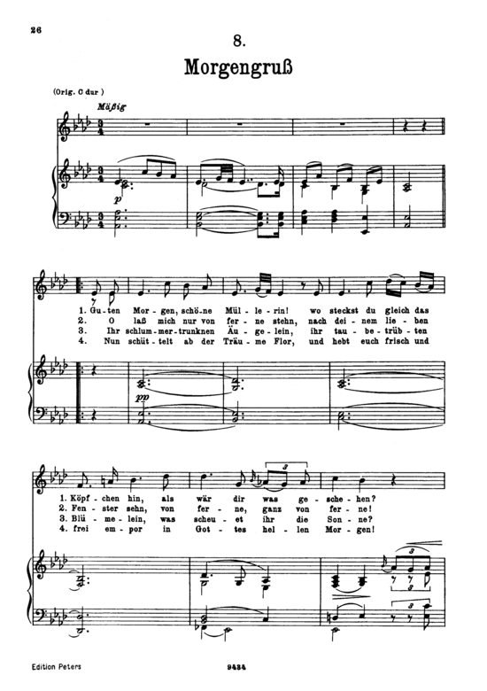 Morgengru szlig D.795-8 (Die Sch ouml ne M uuml llerin) (Gesang tief + Klavier) (Klavier  Gesang tief) von Franz Schubert