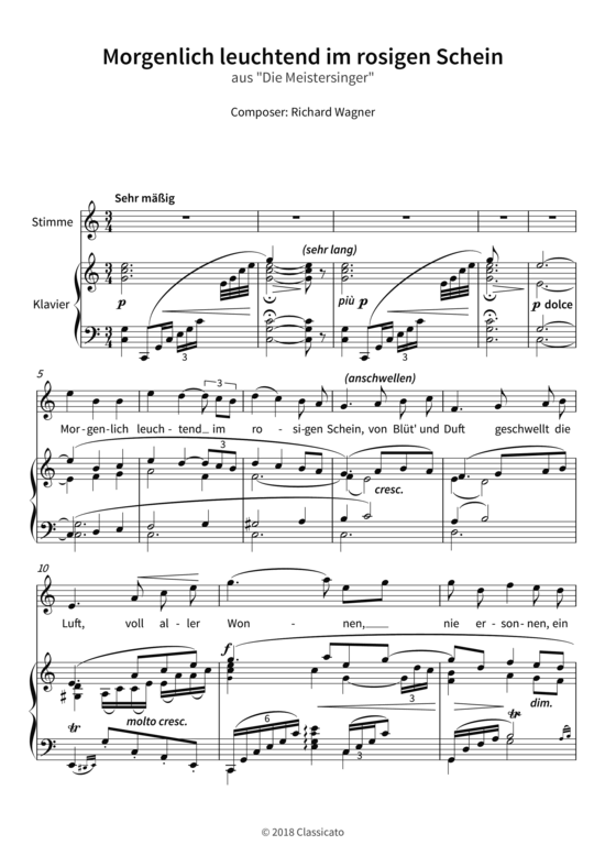 Morgenlich leuchtend im rosigen Schein - aus Die Meistersinger (Gesang + Klavier) (Klavier  Gesang) von Richard Wagner