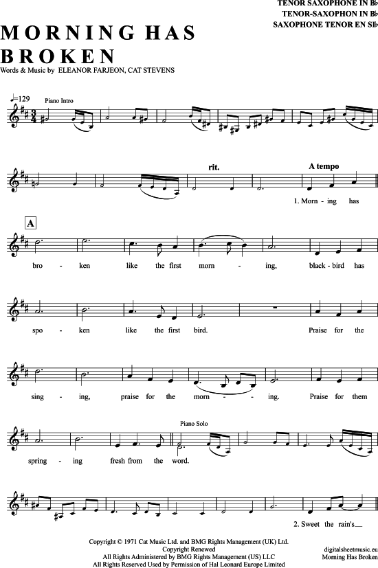 Morning Has Broken (Tenor-Sax) (Tenor Saxophon) von Cat Stevens
