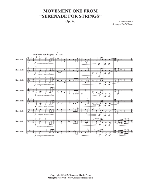 Movement one from Serenade for Strings (Horn Ensemble 1-8 H ouml rner) (Ensemble (Blechbl ser)) von Peter Tchaikovsky