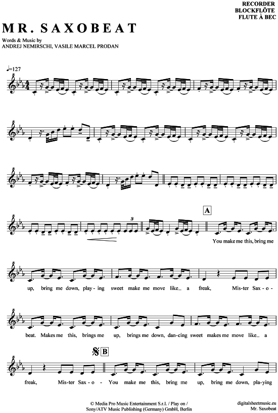 Mr. Saxobeat (Blockfl ouml te) (Blockfl te) von Alexandra Stan