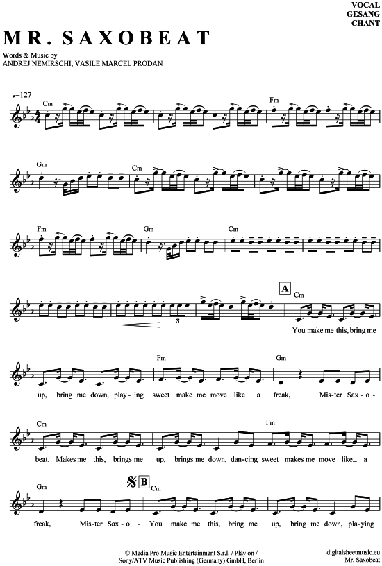 Mr. Saxobeat (Gesang) (Gesang  Akkorde) von Alexandra Stan