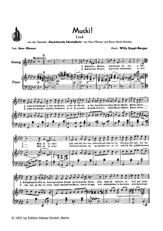 Mucki (Klavier + Gesang) (Klavier Gesang  Gitarre) von aus Bezaubernde Schwindlerin (Operette)