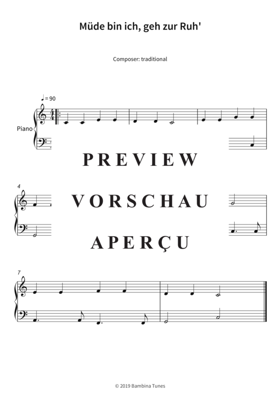 M de bin ich geh zur Ruh (Klavier einfach) (Klavier einfach) von traditional