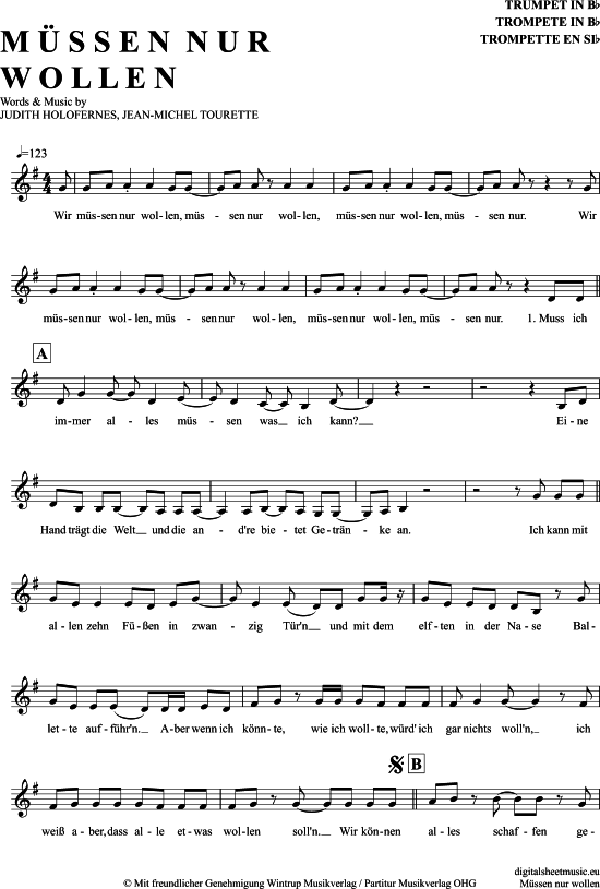 M ssen Nur Wollen (Trompete in B) (Trompete) von Wir Sind Helden