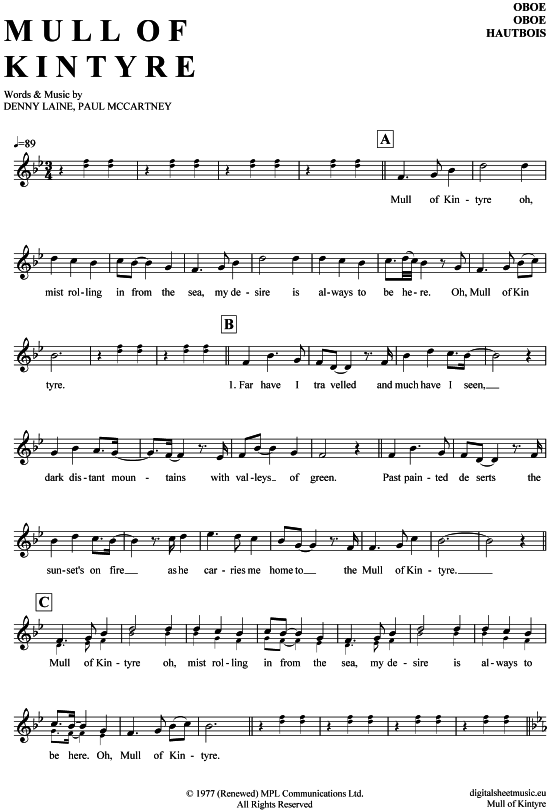 Mull of Kintyre (Oboe) (Oboe Fagott) von Paul McCartney