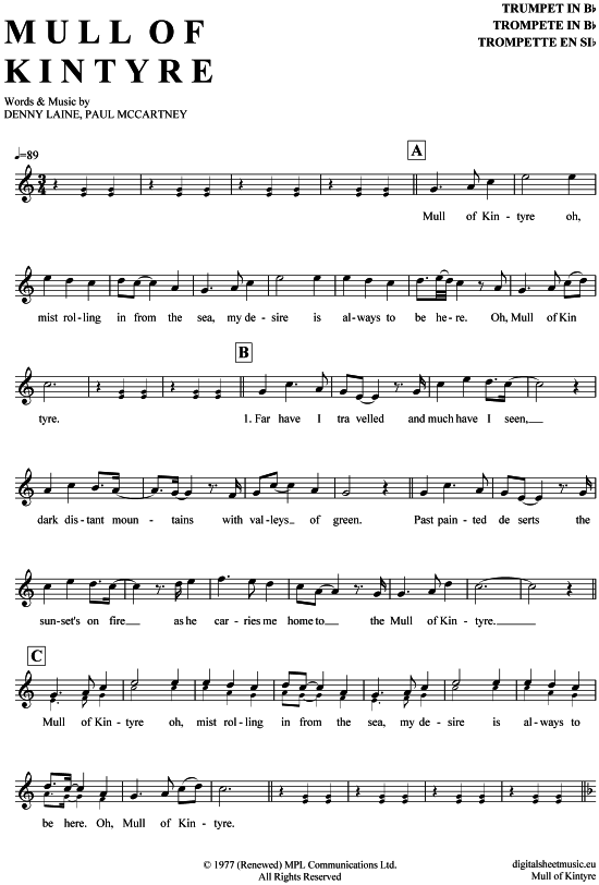 Mull of Kintyre (Trompete in B) (Trompete) von Paul McCartney