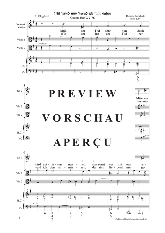 Muss der Tod denn nun doch trennen (Klagelied aus Kantate BuxWV76) (Gem. Ensemble Sopran Violine Solo + BC) (Ensemble (Gemischt)) von Dietrich Buxtehude