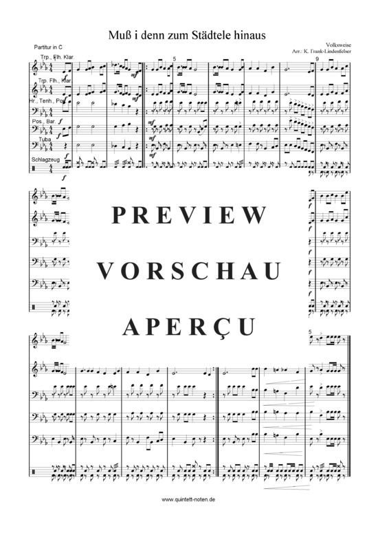 Muss i denn zum St dtele hinaus (Blechbl ser Quintett + Schlagzeug - Flexible Besetzung) (Quintett (Blech Brass)) von Traditional