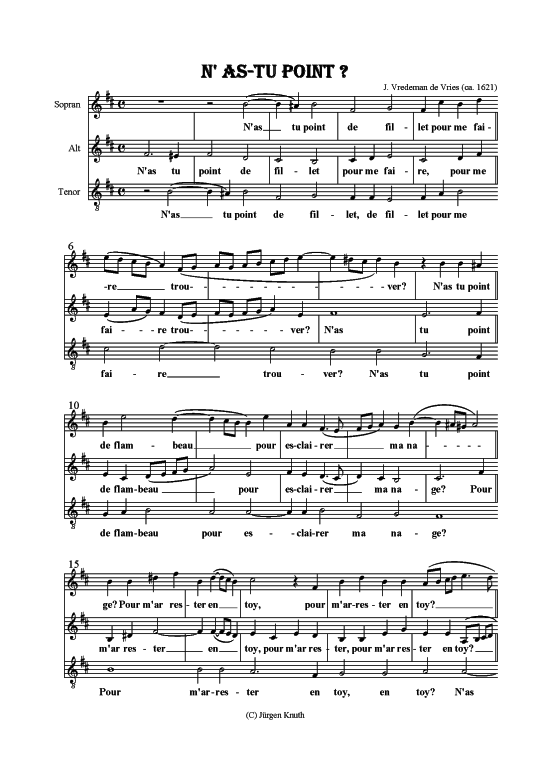 N as-tu point (Gemischter Chor SAT) (Gemischter Chor) von J. Vredeman de Vries (ca. 1621)