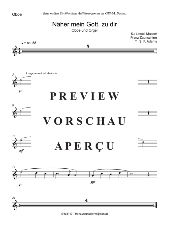 N auml her mein Gott zu dir (Oboe Solo + Orgel-Playback) (Orgel  Oboe) von Lowell Mason (Zaunschirm)