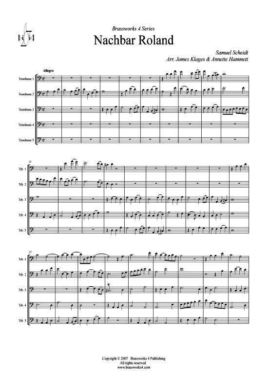 Nachbar Roland (5x Posaunen) (Quartett (Blech Brass)) von Samuel Scheidt