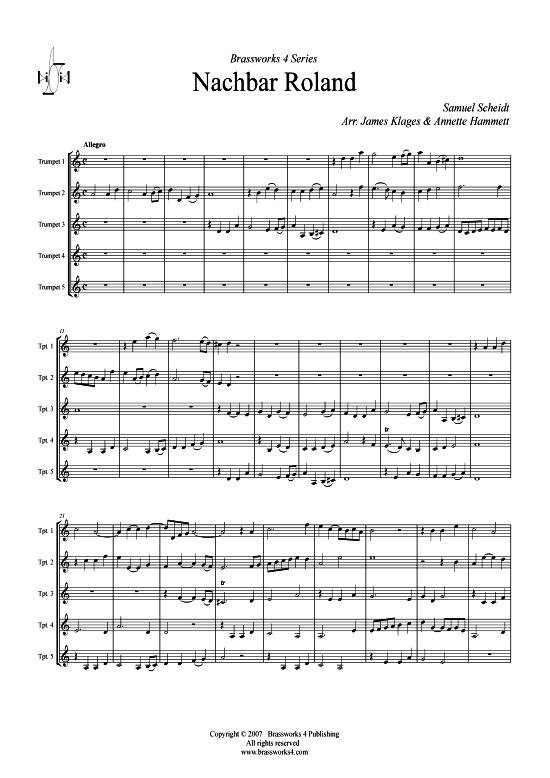 Nachbar Roland (5x Trompeten) (Quintett (Trompete)) von Samuel Scheidt