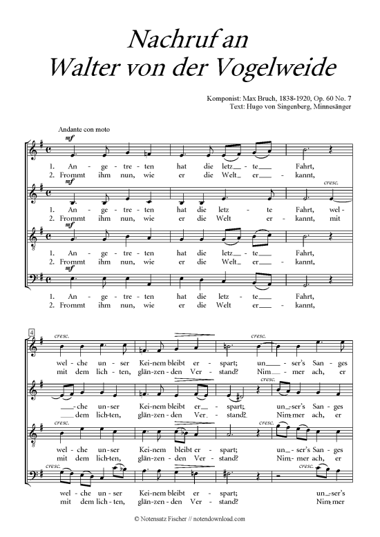 Nachruf an Walter von der Vogelweide (Gemischter Chor) (Gemischter Chor) von Max Bruch (op. 60 Nr. 7)