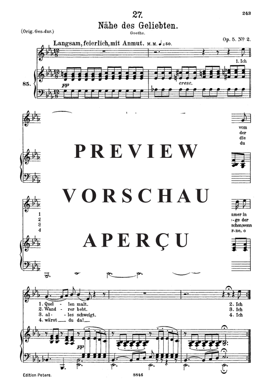 N he des Geliebten D.162 (Gesang mittel + Klavier) (Klavier  Gesang mittel) von Franz Schubert