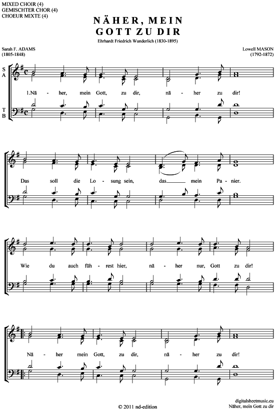N her mein Gott zu dir (Gemischter Chor SATB) (Gemischter Chor) von Lowell Mason