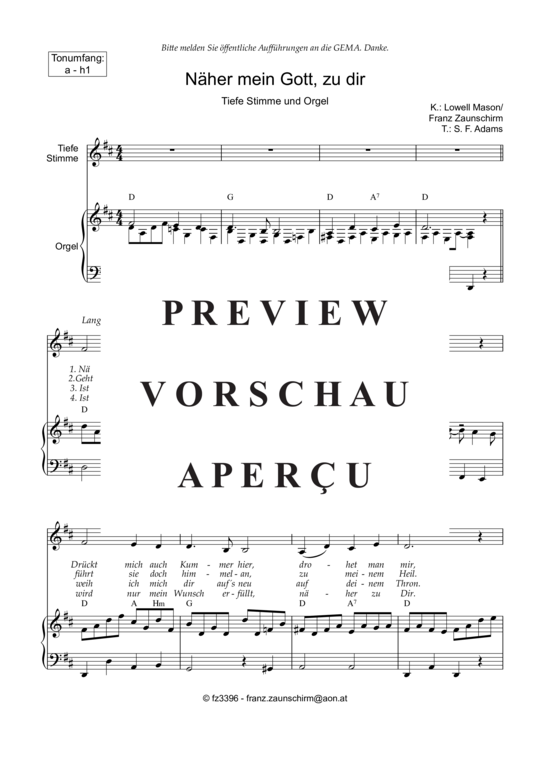 N her mein Gott zu dir (Gesang tief + Orgel) (Orgel  Gesang) von Lowell Mason