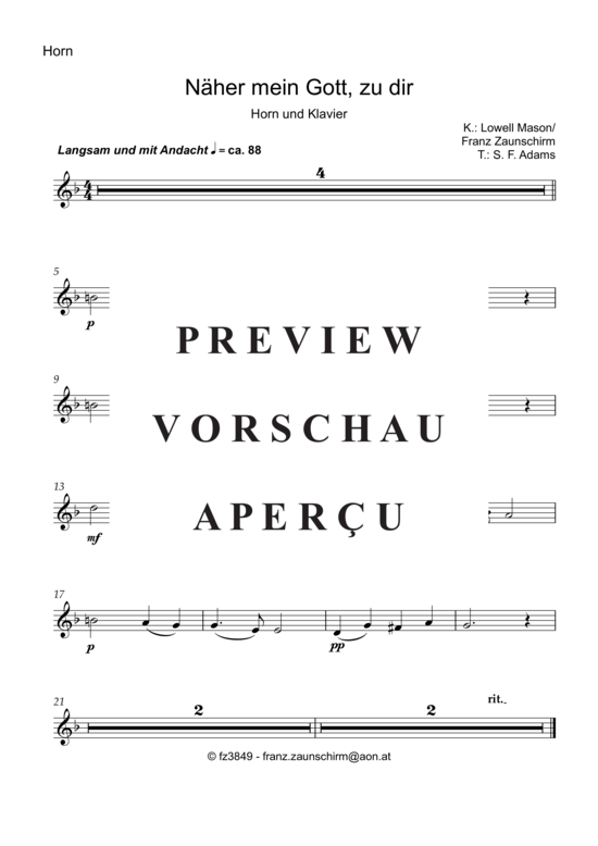 N her mein Gott zu dir (Horn Solo + Klavier-Playback) (Horn in F + Klavier) (Klavier  Horn) von Lowell Mason (Franz Zaunschirm)