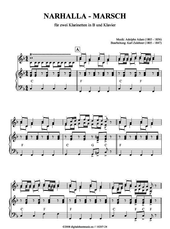 Narhalla Marsch (1-2 Klarinetten in B + Klavier) (Klavier  Klarinette) von Adolphe Adam  Karl Zulehner
