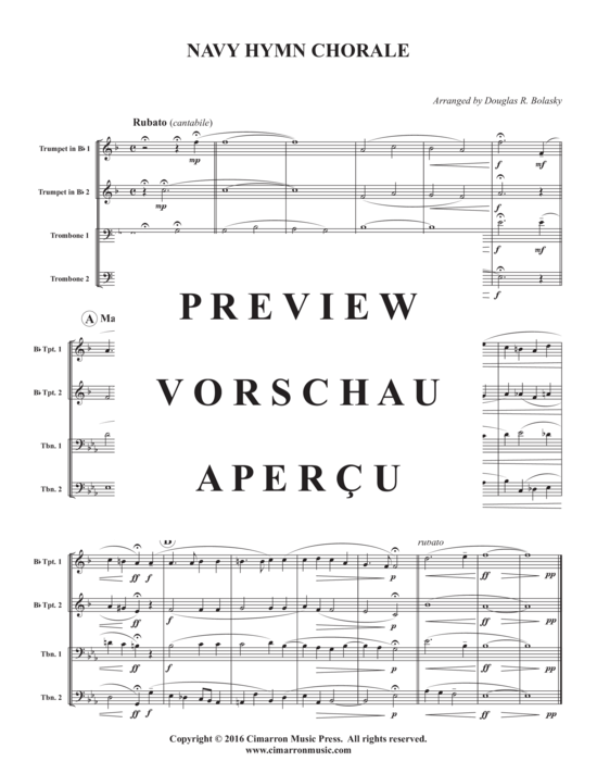 Navy Hymn Chorale (Blechbl auml serquartett) (Quartett (Blech Brass)) von Douglas R. Bolasky