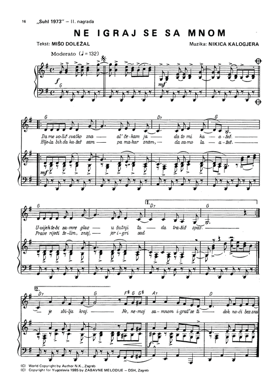 Ne Igraj Se Sa Mnom (Klavier + Gesang) (Klavier  Gesang) von Nikica Kalogjera