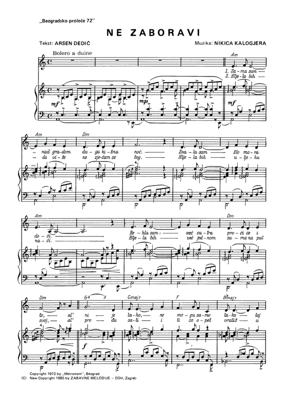 Ne Zaboravi (Klavier + Gesang) (Klavier  Gesang) von Nikica Kalogjera