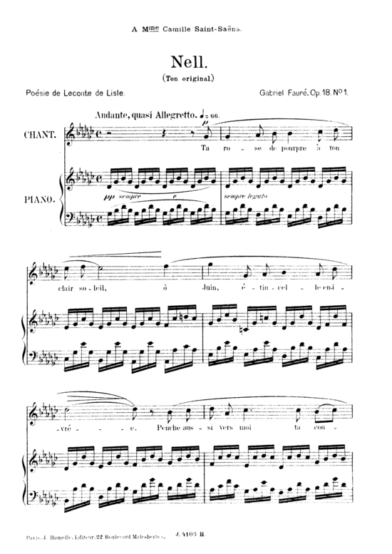 Nell Op.18 No.1 (Gesang hoch + Klavier) (Klavier  Gesang hoch) von Gabriel Faur eacute 