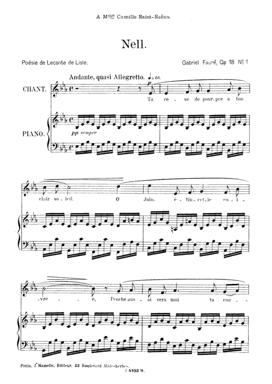 Nell Op.18 No.1 (Gesang mittel + Klavier) (Klavier  Gesang mittel) von Gabriel Faur 