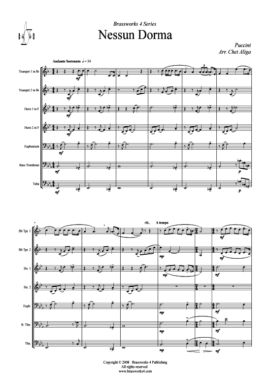 Nessun Dorma (Blechbl ser Septett) (Septett) von Giacomo Puccini