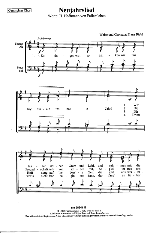 Neujahrslied (Gemischer Chor) (Gemischter Chor) von Franz Biebl
