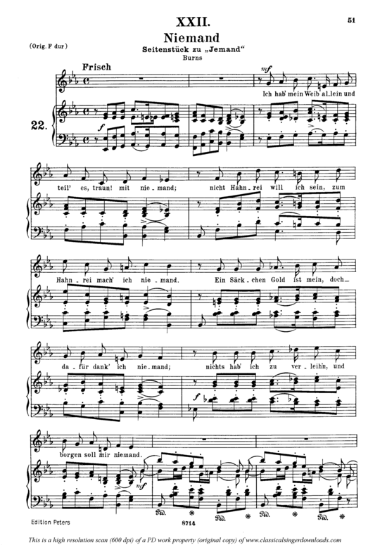 Niemand Op.25 No.22 (Gesang mittel + Klavier) (Klavier  Gesang mittel) von Robert Schumann