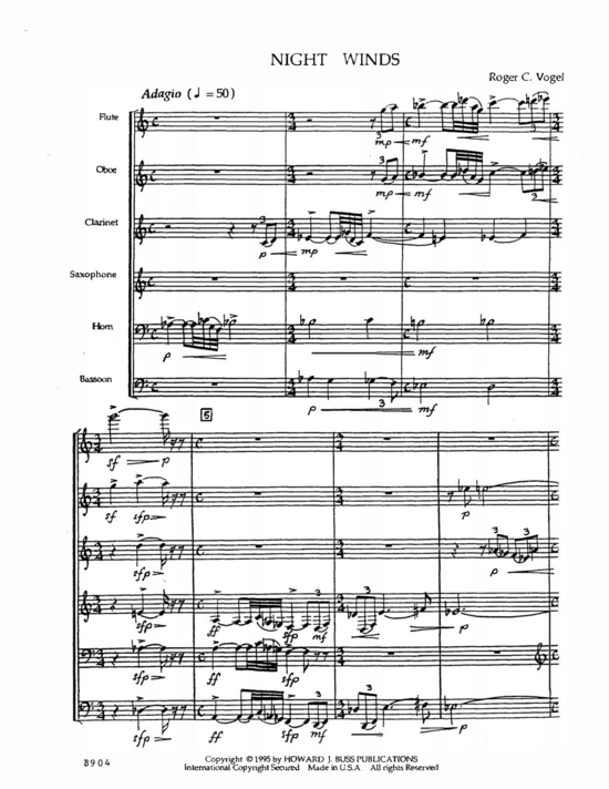 Night Winds (Altsaxophon und Holzbl serquintett) (Quintett (Holzbl ser)) von Roger C. Vogel