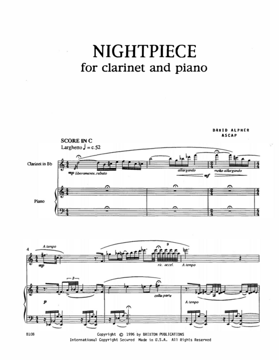 Nightpiece (Klarinette + Klavier) (Klavier  Klarinette) von David Alpher