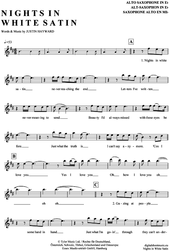 Nights in white satin (Alt-Sax) (Alt Saxophon) von The Moody Blues