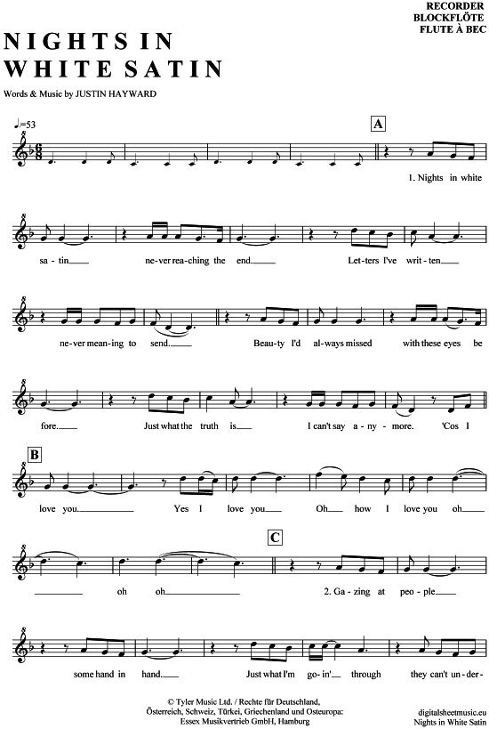 Nights in white satin (Blockfl ouml te) (Blockfl te) von The Moody Blues