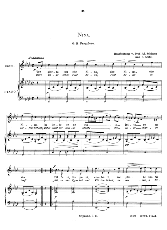 Nina (Gesang hoch + Klavier) (Klavier  Gesang hoch) von Giovanni Battista Pergolesi
