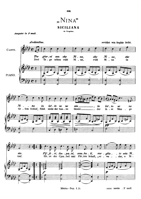 Nina (Gesang mittel + Klavier) (Klavier  Gesang mittel) von Giovanni Battista Pergolesi