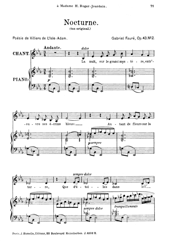 Nocturne Op.43 No.2 (Gesang mittel + Klavier) (Klavier  Gesang mittel) von Gabriel Faur eacute 