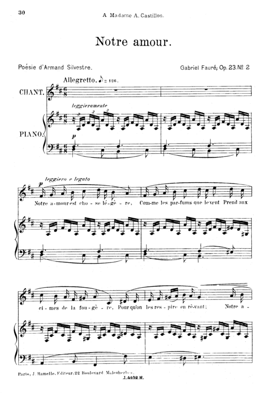 Notre amour Op.23 No.2 (Gesang mittel + Klavier) (Klavier  Gesang mittel) von Gabriel Faur eacute 
