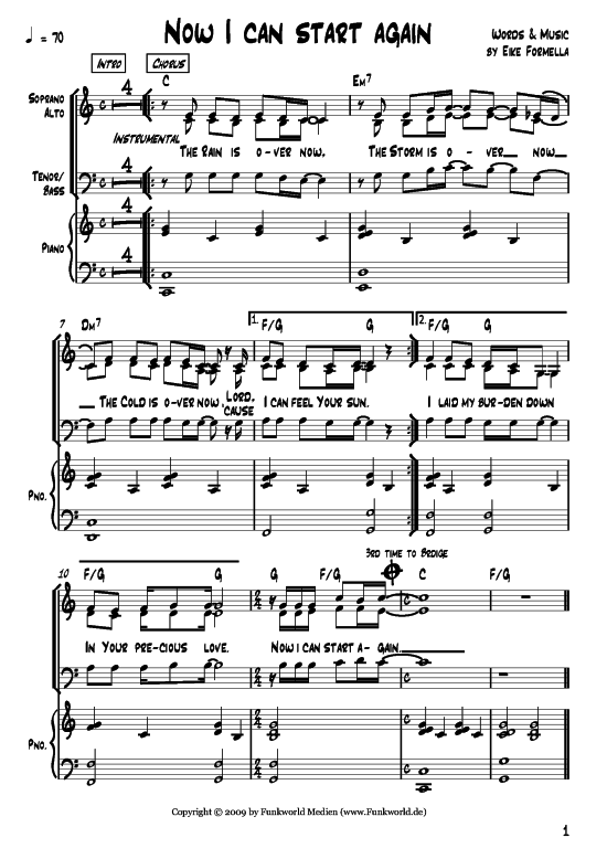 Now I can start again (Klavier + Gesang) (Gemischter Chor Klavier) von Eike Formella (aus Songs for Gospel Vol. 2)