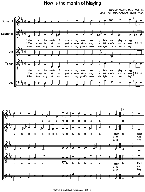 Now is the month of maying (Gemischter Chor SSATB) (Gemischter Chor (5 stimmig)) von Thomas Morley (1557-1603)
