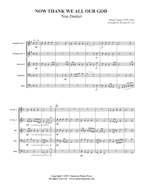 Now Thank We All Our Good (Blechbl auml serquintett) (Quintett (Blech Brass)) von Johann Cruger