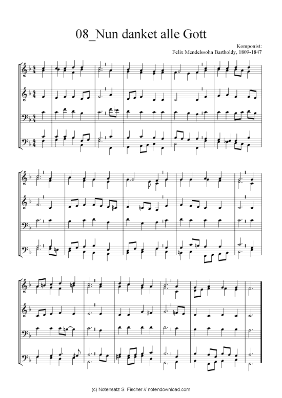 Nun danket alle Gott (Quartett in C) (Quartett (4 St.)) von Felix Mendelssohn Bartholdy 1809-1847