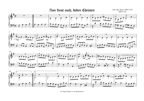 Nun freut euch lieben Christen BWV 755 (Klavier Cembalo Orgel Solo) (Klavier Solo) von Johann Sebastian Bach
