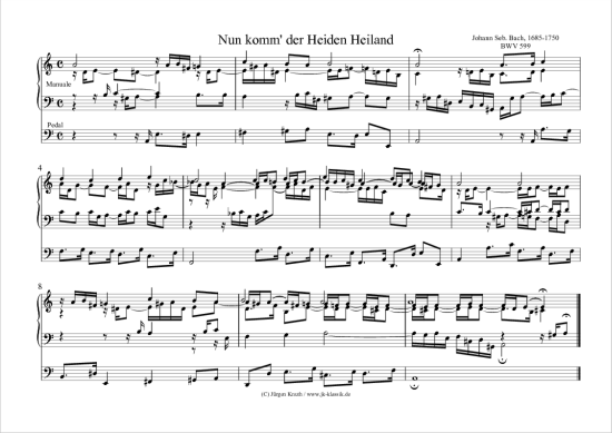 Nun komm der Heiden Heiland BWV 599 (Orgel Solo) (Orgel Solo) von Johann Seb. Bach